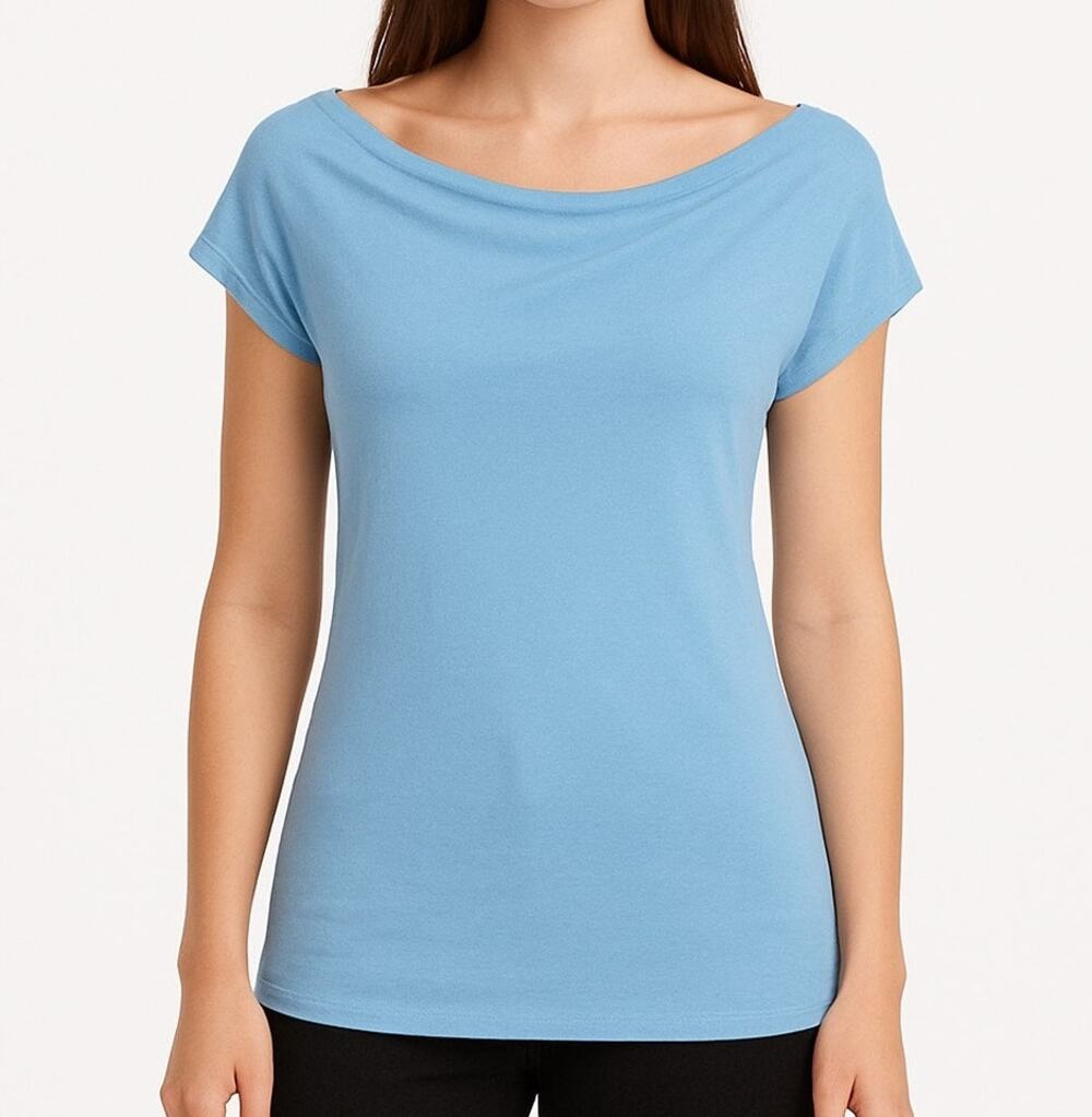 San Francisco City Lights Soft Drape Neck Tee T-Shirt Light Blue Medium NEW
